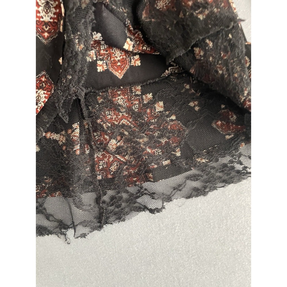 Style & Co Women M Bell Sleeve Tunic Top Fairy Grunge Black Lace Brown Boho Folk - Picture 6 of 16